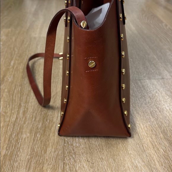 Sandro Paris Abby Cabas Studded Leather Brown Tote Crossbody Bag - Picture 7 of 16